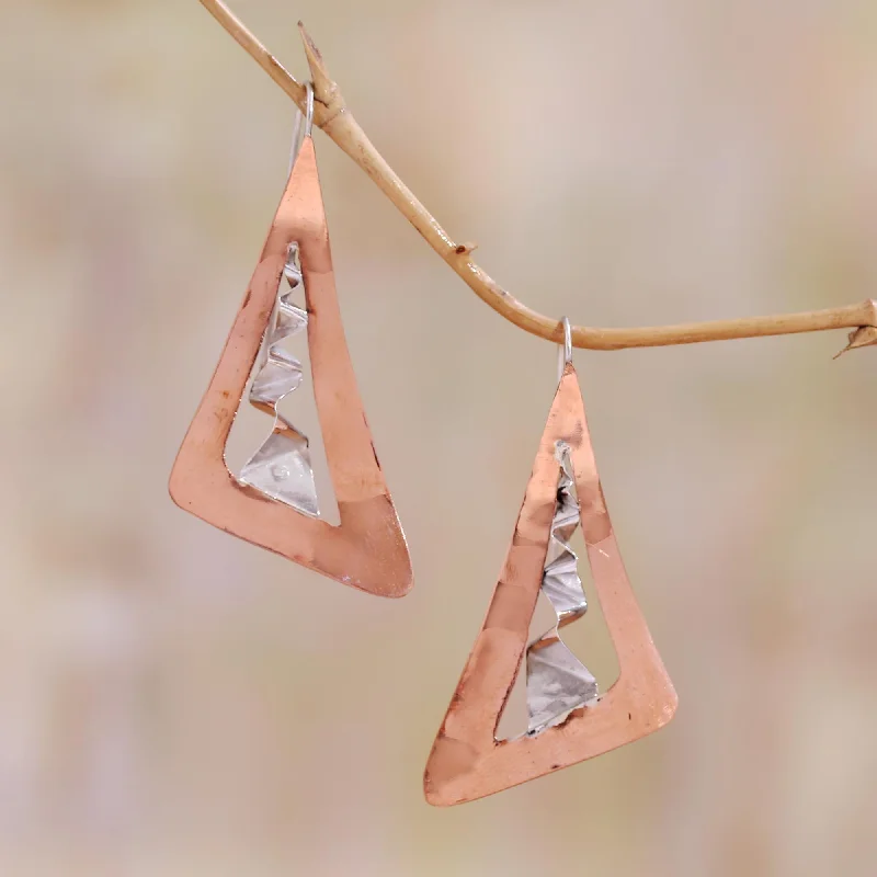 Modern Vision Modern Copper and Sterling Silver Drop Earrings from Bali