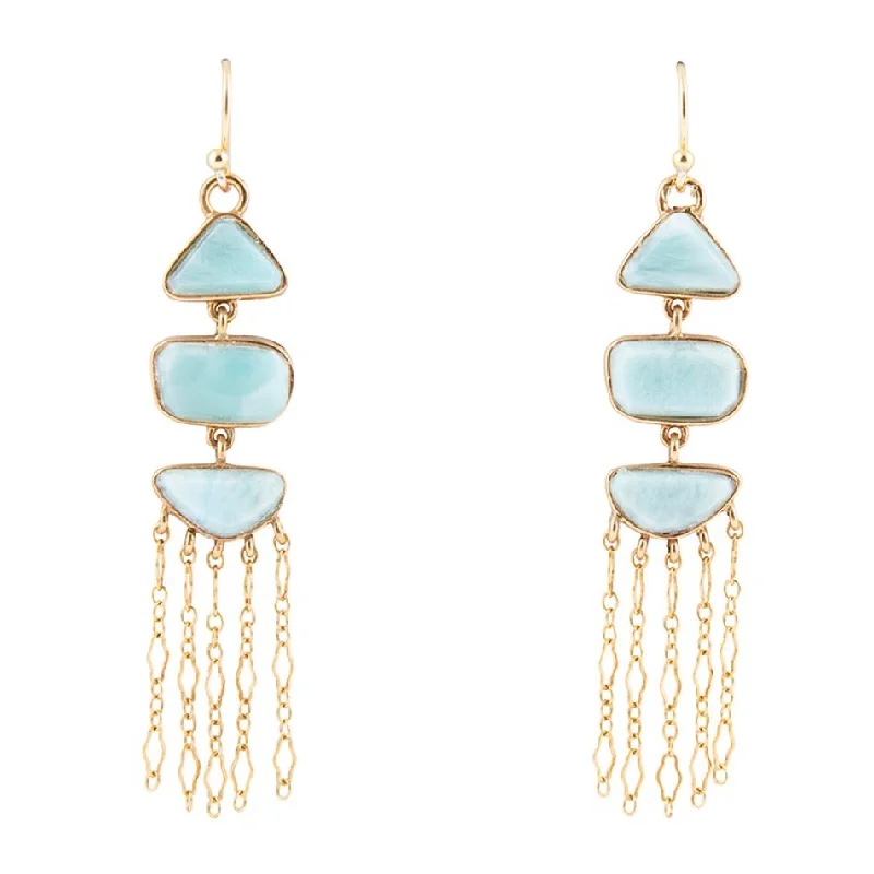 Ohana Blue Larimar Golden Chandelier Drop Earrings