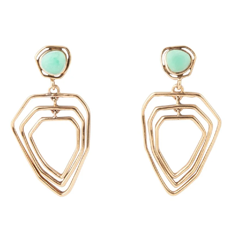 Organic Green Chrysoprase and Golden Bronze Drop Earrings