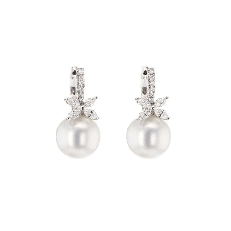 Pearl & Diamond Drop Earrings