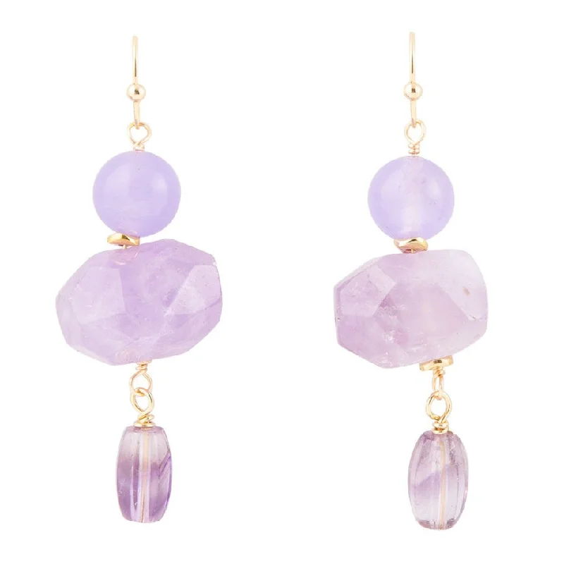 Purple Periwinkle Amethyst Golden Drop Earrings