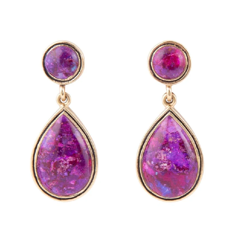 Purple Turquoise and Golden Bronze Teardrop Earrings