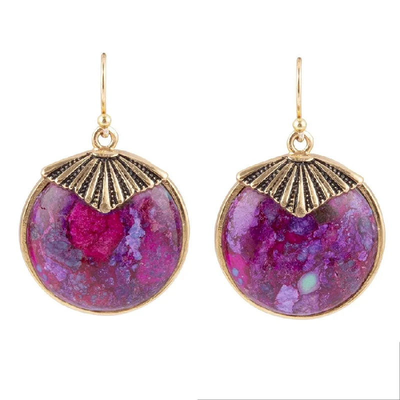 Purple Turquoise Circle Golden Drop Earrings