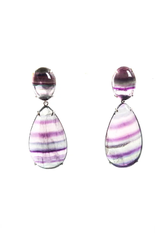 Rarities Womens Sterling Silver Cabochon Fluorite Teardrop Earrings 2.25" 33g