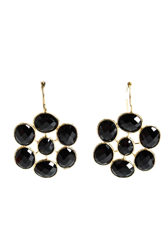 Rarities Womens Sterling Silver Gold Plated Onyx Round Drop Earrings