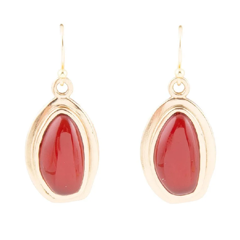 Orange Carnelian Golden Drop Earrings