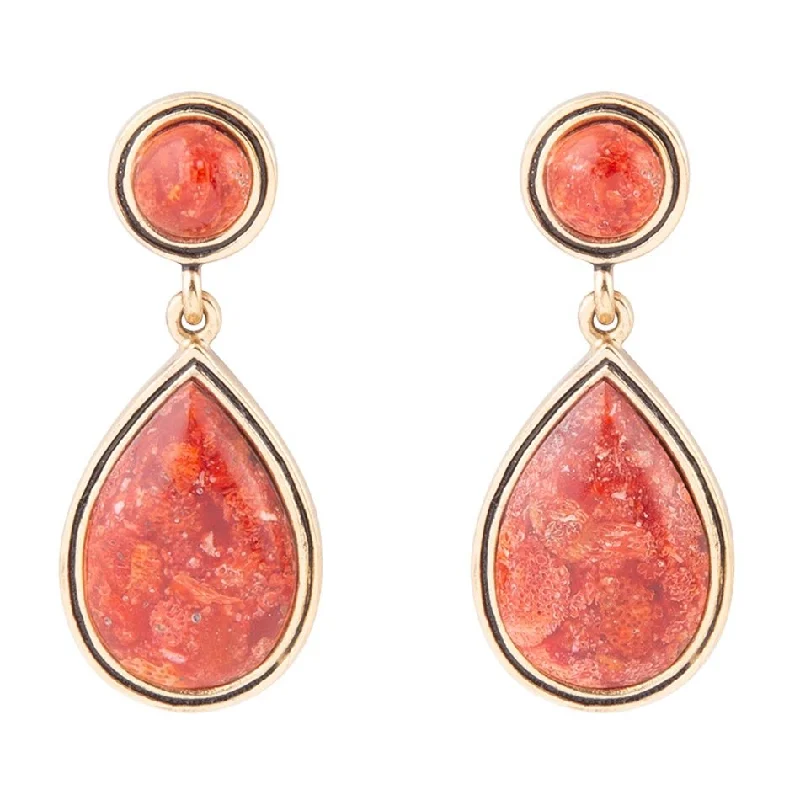 Red Sponge Coral Golden Drop Earrings