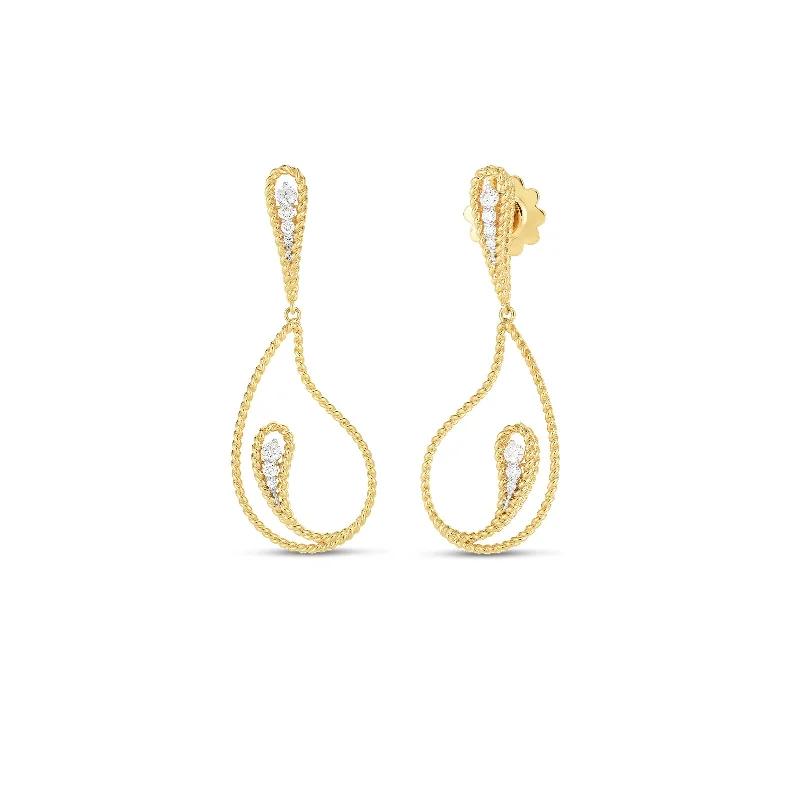 Roberto Coin Byzantine Barocco 18K Yellow Gold Diamond Paisley Drop Earrings