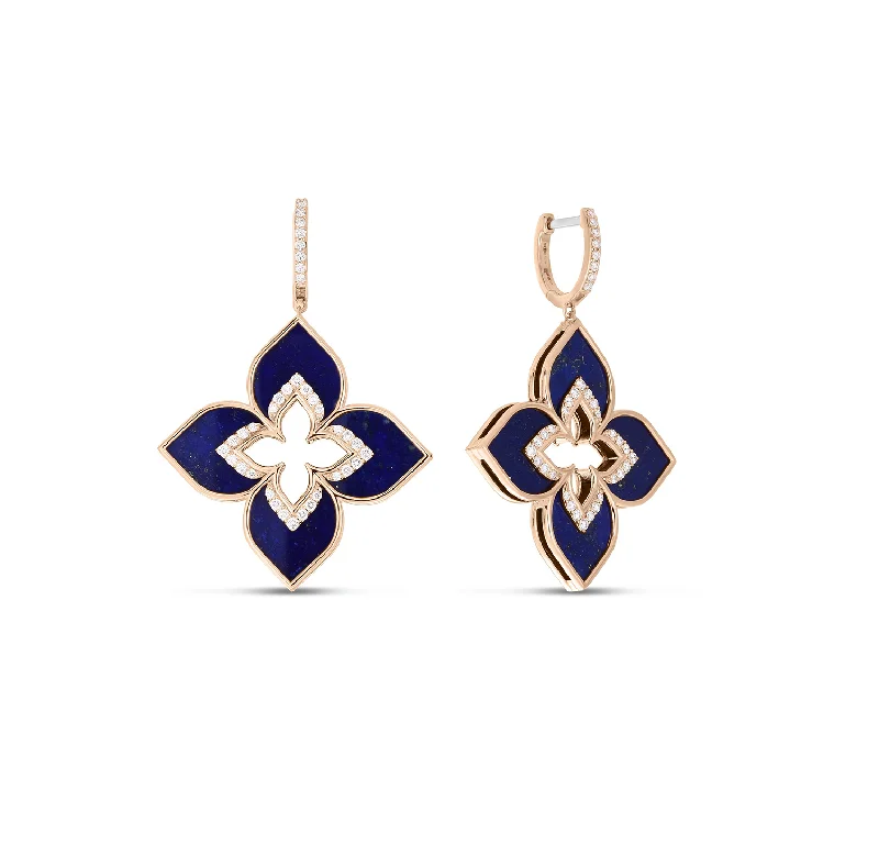 Roberto Coin Venetian Princess Rose Gold Lapis and Diamond Drop Earrings