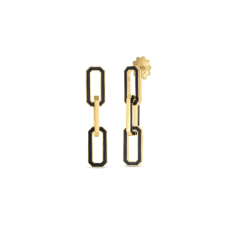 Roberto Coin Yellow Gold and Black Ceramic Link Drop Earrings