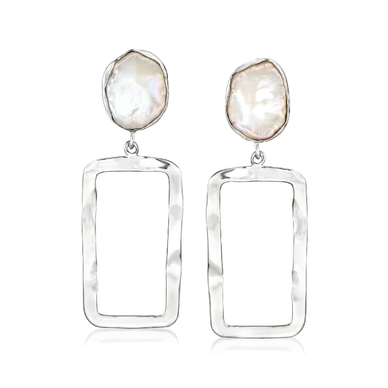 Ross-Simons 11-13mm Cultured Keshi Pearl Rectangular Drop Earrings in Sterling Silver