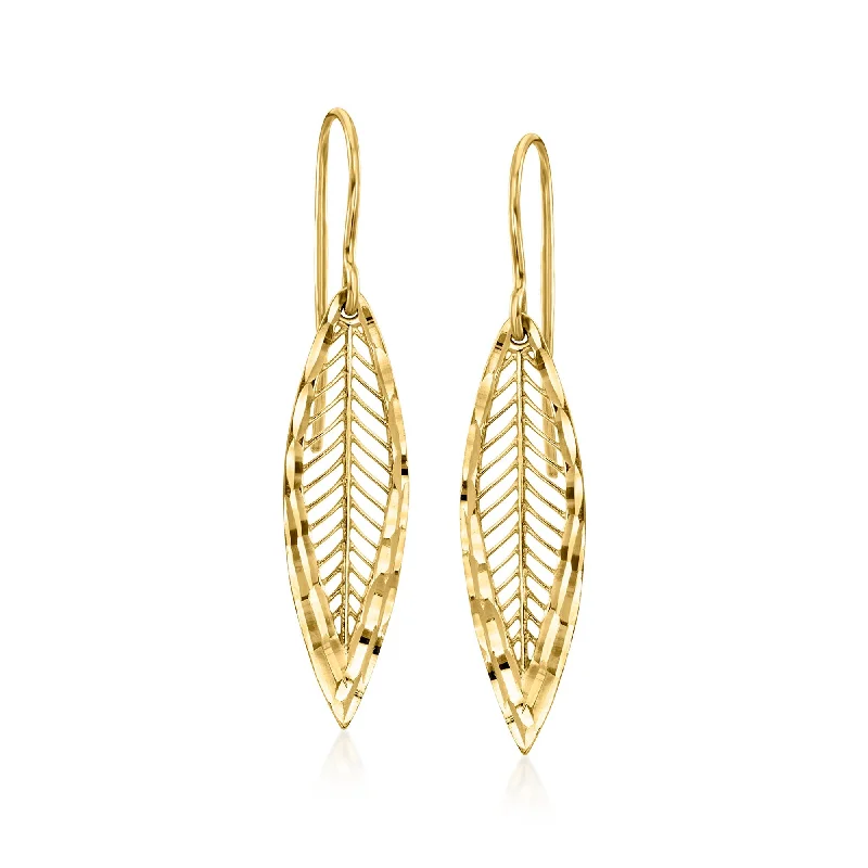 Ross-Simons 14kt Yellow Gold Leaf Cutout Drop Earrings