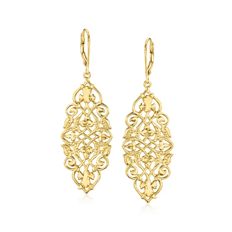 Ross-Simons 18kt Gold Over Sterling Filigree Drop Earrings