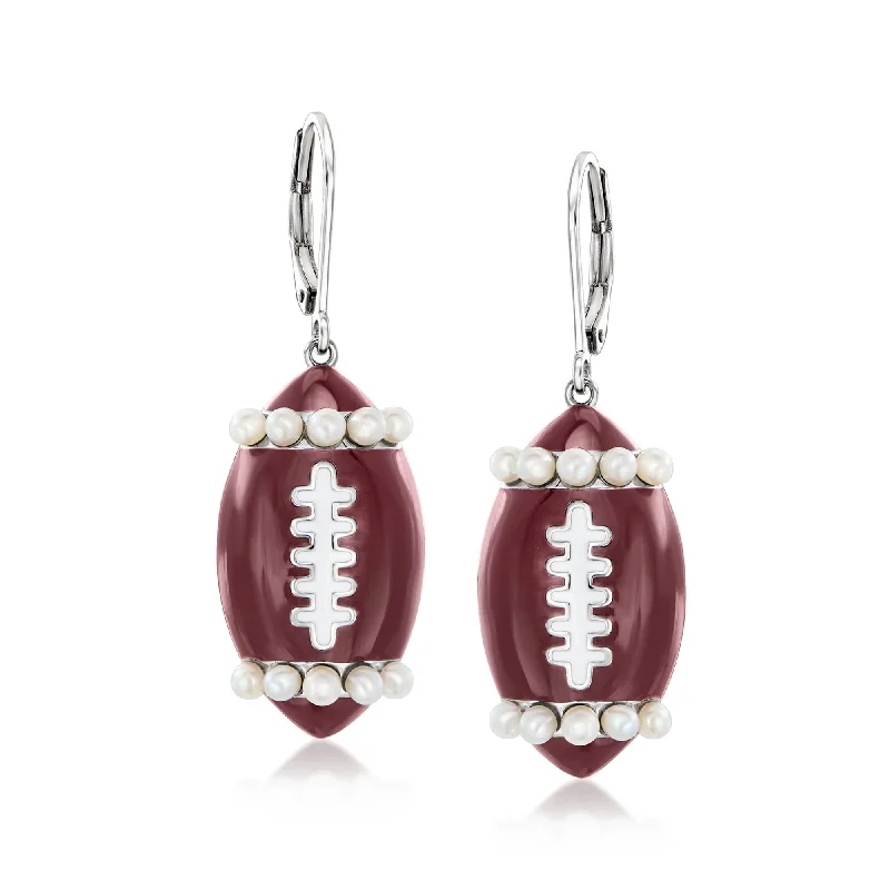 Ross-Simons 2-2.5mm Cultured Pearl Football Drop Earrings With Brown and White Enamel in Sterling Silver