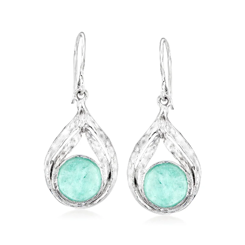 Ross-Simons Aqua Roman Glass Drop Earrings in Sterling Silver