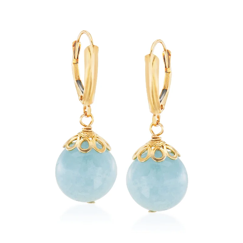 Ross-Simons Aquamarine Drop Earrings in 14kt Yellow Gold