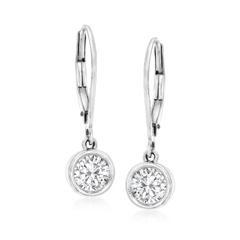 Ross-Simons Bezel-Set Diamond Drop Earrings in 14kt White Gold