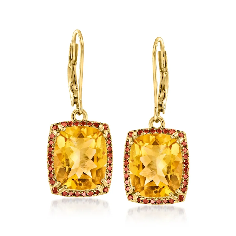 Ross-Simons Citrine and . Red Diamond Drop Earrings in 18kt Gold Over Sterling