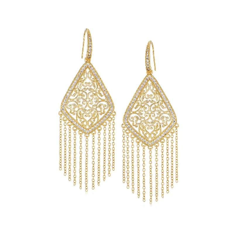 Ross-Simons CZ Chandelier Fringe Drop Earrings in 18kt Gold Over Sterling