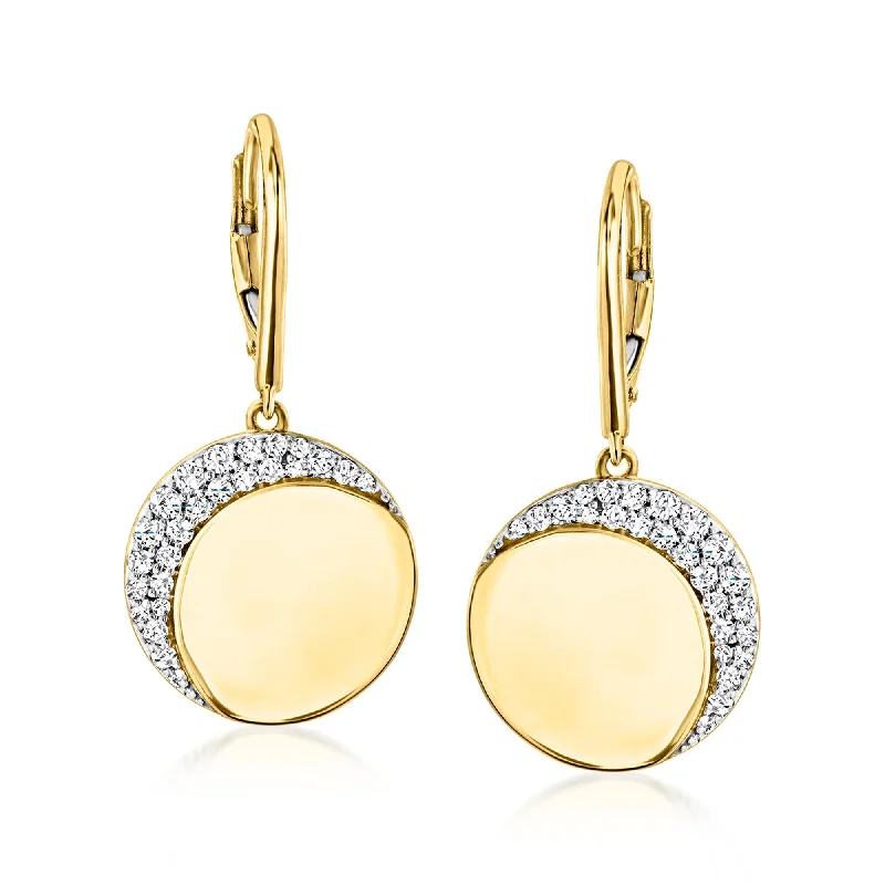 Ross-Simons Diamond Crescent Moon Drop Earrings in 18kt Yellow Gold