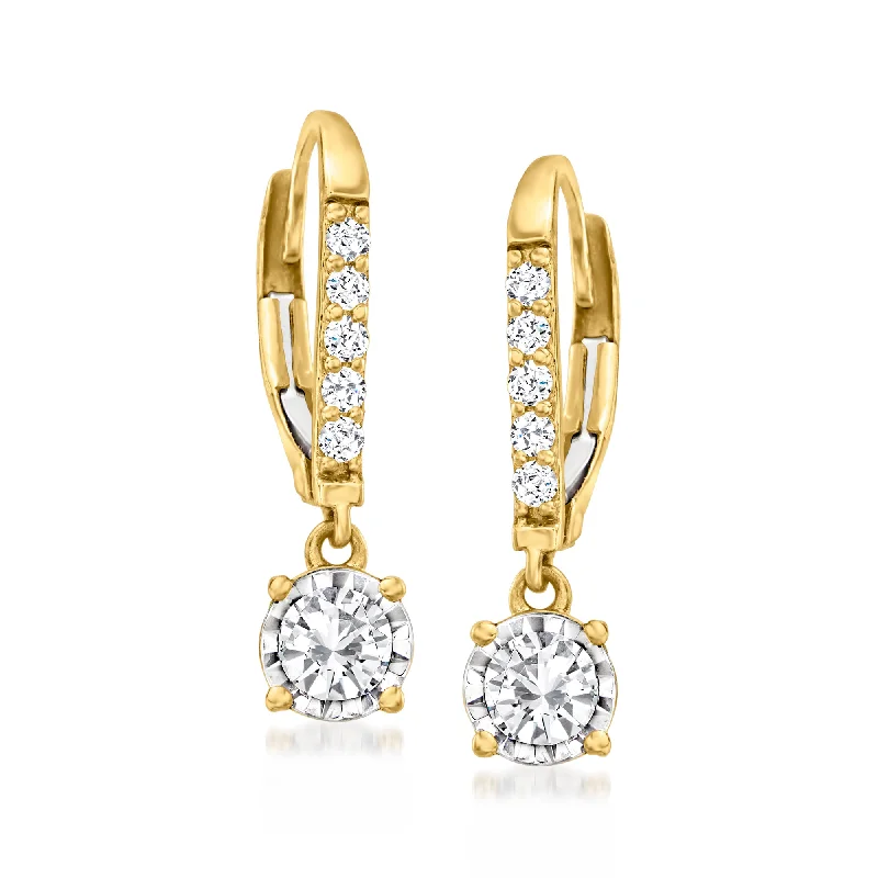 Ross-Simons Diamond Drop Earrings in 14kt Yellow Gold