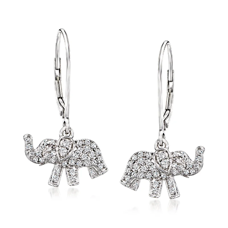 Ross-Simons Diamond Elephant Drop Earrings in Sterling Silver