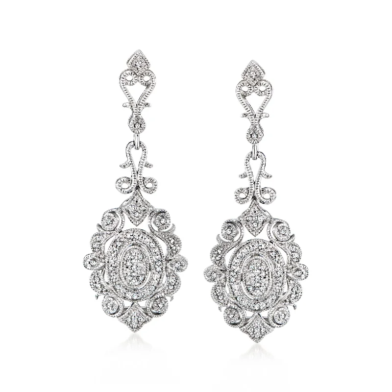 Ross-Simons Diamond Filigree Drop Earrings in Sterling Silver