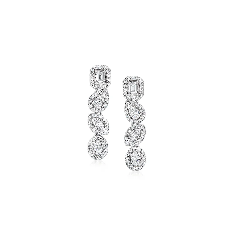 Ross-Simons Diamond Multi-Shaped Drop Earrings in 14kt White Gold