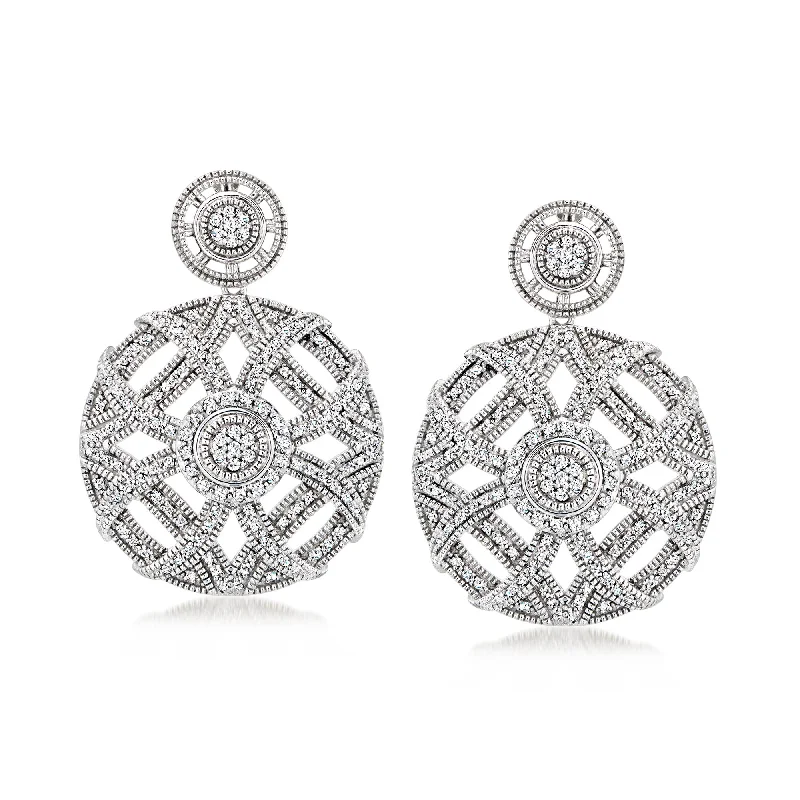 Ross-Simons Diamond Openwork Circle Drop Earrings in Sterling Silver