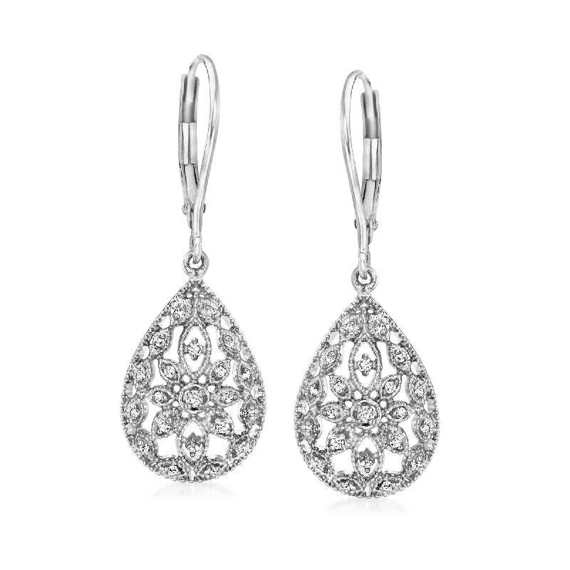 Ross-Simons Diamond Openwork Teardrop Earrings in Sterling Silver