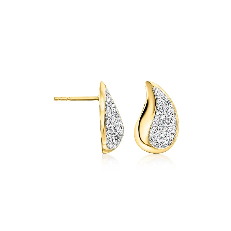 Ross-Simons Diamond Puffed Teardrop Earrings in 18kt Gold Over Sterling