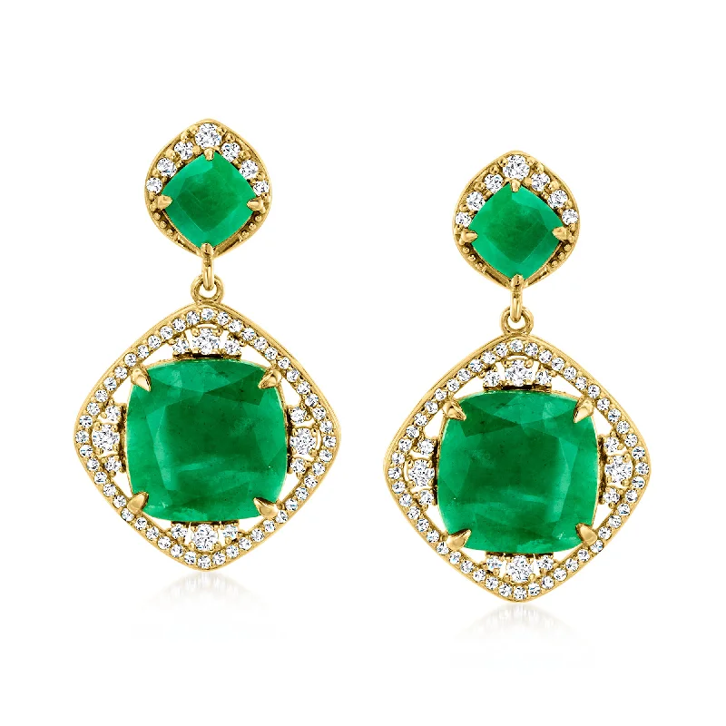 Ross-Simons Emerald and White Topaz Drop Earrings in 18kt Gold Over Sterling