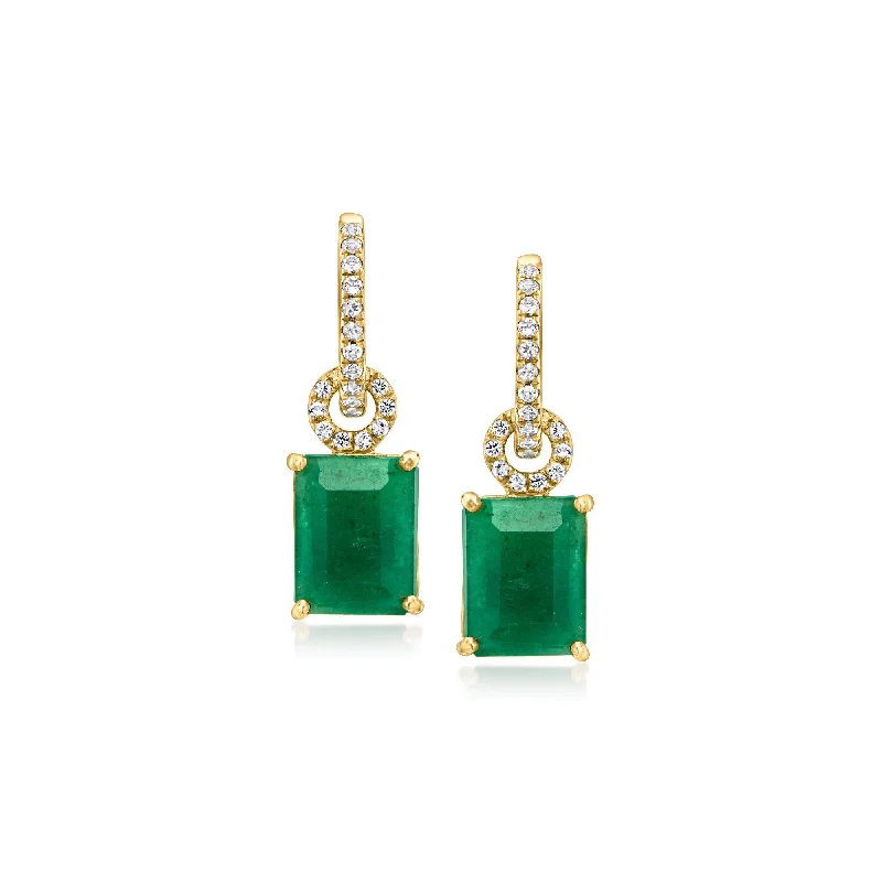 Ross-Simons Emerald and . White Topaz Drop Earrings in 18kt Gold Over Sterling