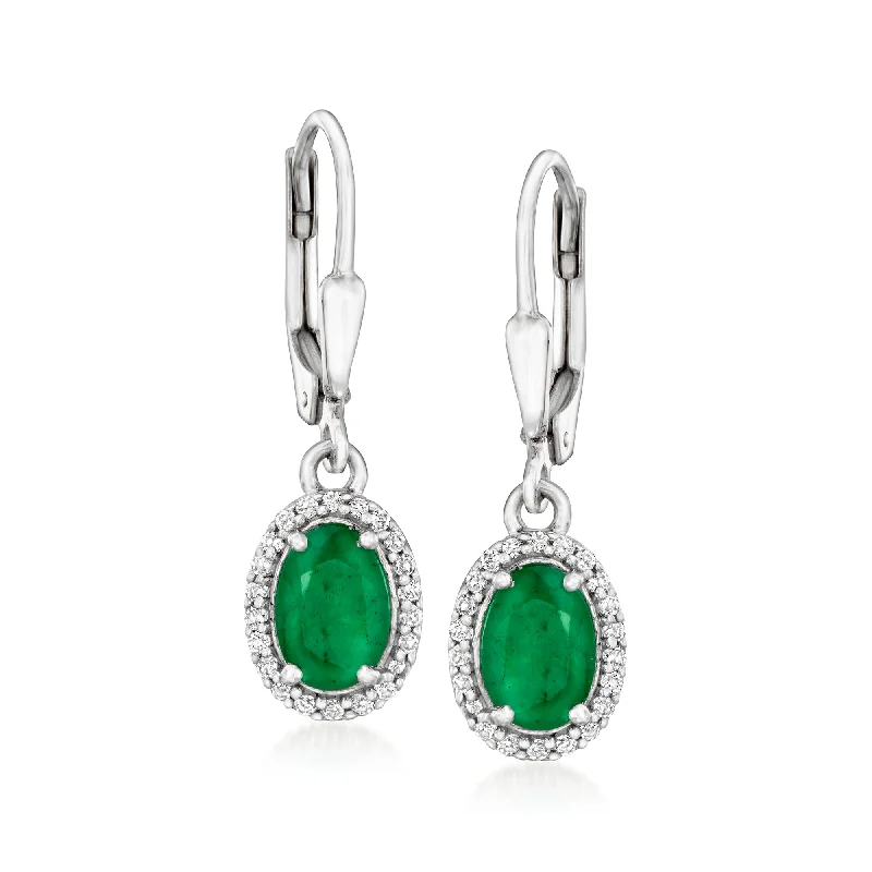 Ross-Simons Emerald and . White Topaz Drop Earrings in Sterling Silver