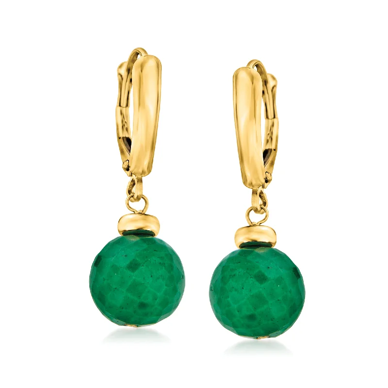 Ross-Simons Emerald Bead Drop Earrings in 14kt Yellow Gold