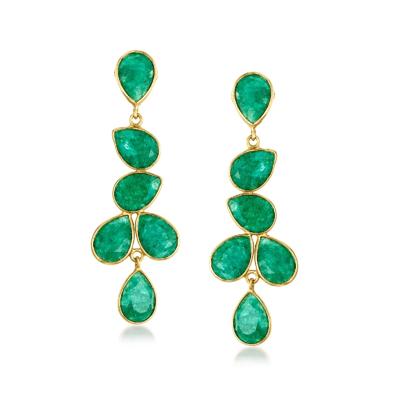 Ross-Simons Emerald Drop Earrings in 18kt Gold Over Sterling