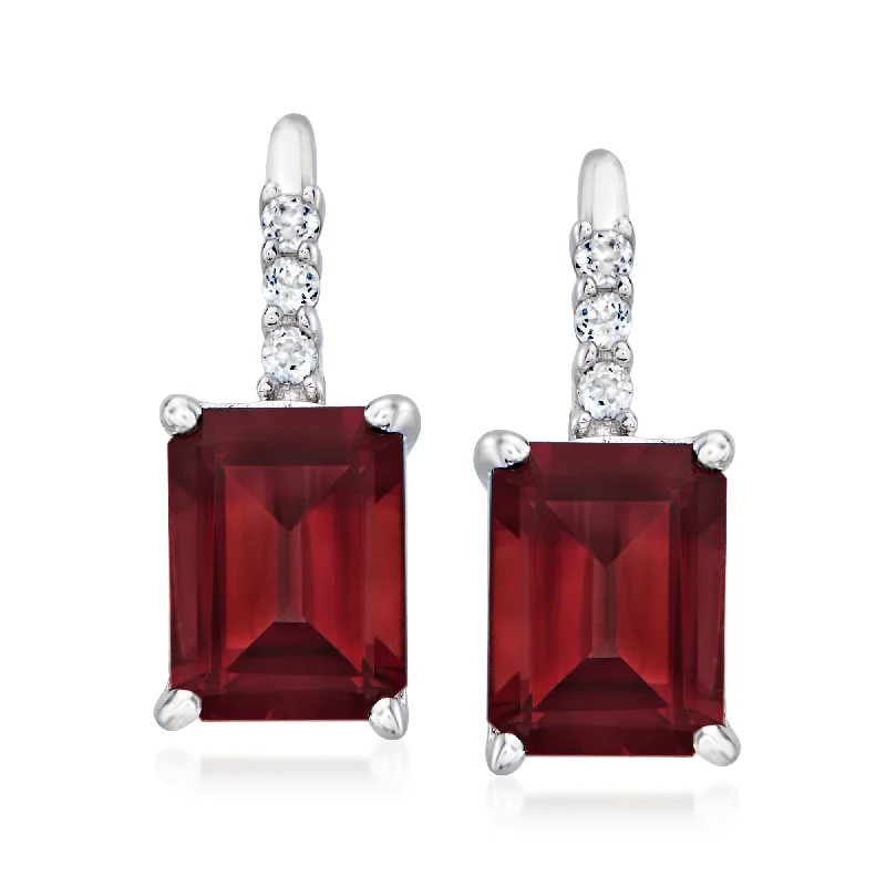 Ross-Simons Garnet and . White Topaz Drop Earrings in Sterling Silver