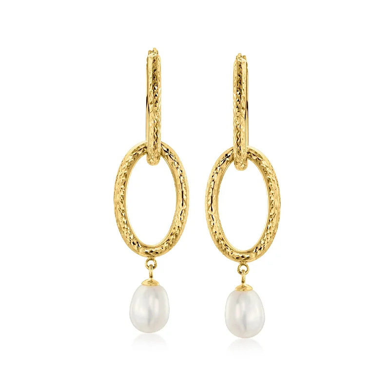 Ross-Simons Italian 14kt Yellow Gold Hoop Drop Earrings With Removable 8-9mm Cultured Pearl Dangle Charm