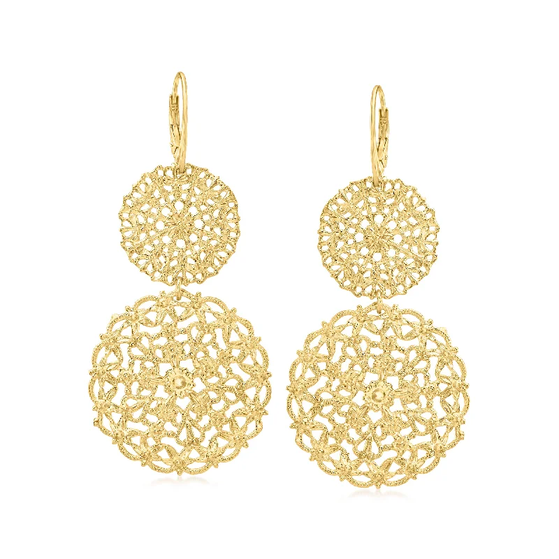 Ross-Simons Italian 18kt Gold Over Sterling Filigree Disc Drop Earrings