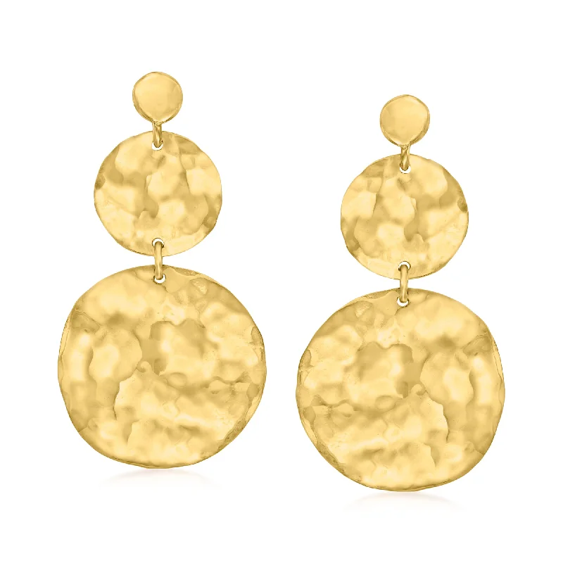 Ross-Simons Italian 18kt Gold Over Sterling Hammered Circle Drop Earrings