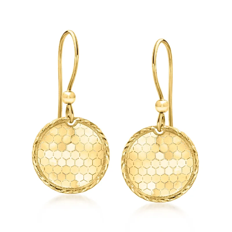 Ross-Simons Italian 18kt Yellow Gold Honeycomb Circle Drop Earrings