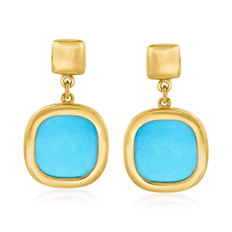 Ross-Simons Italian Small Turquoise Drop Earrings in 14kt Yellow Gold