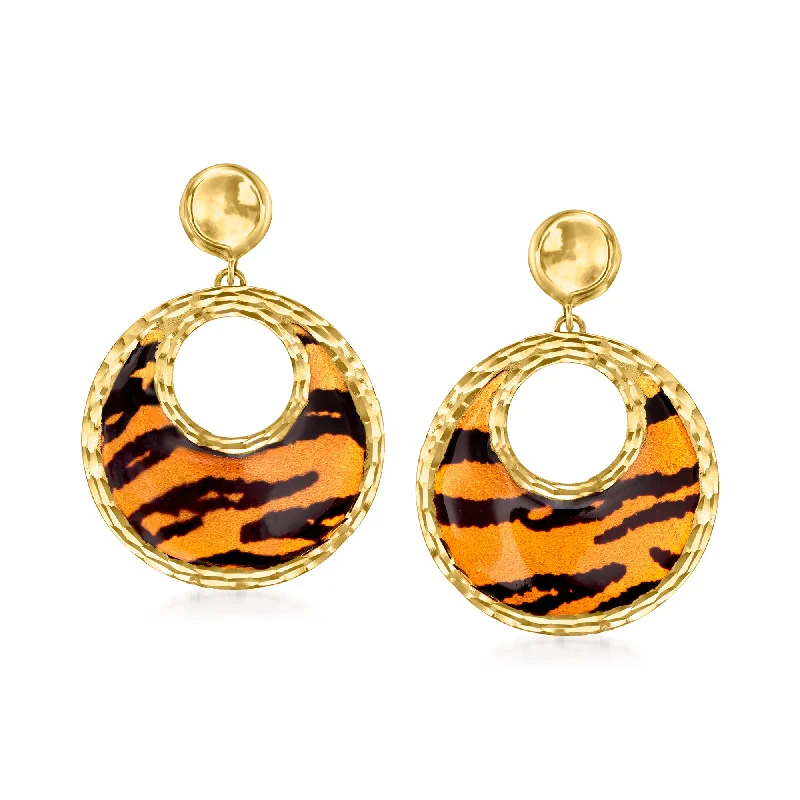 Ross-Simons Italian Tiger-Print Enamel Drop Earrings in 14kt Yellow Gold