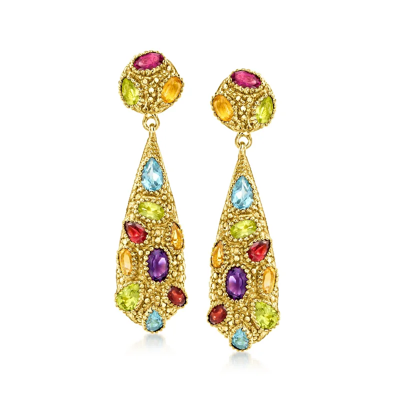 Ross-Simons Multi-Gemstone Drop Earrings in 18kt Gold Over Sterling