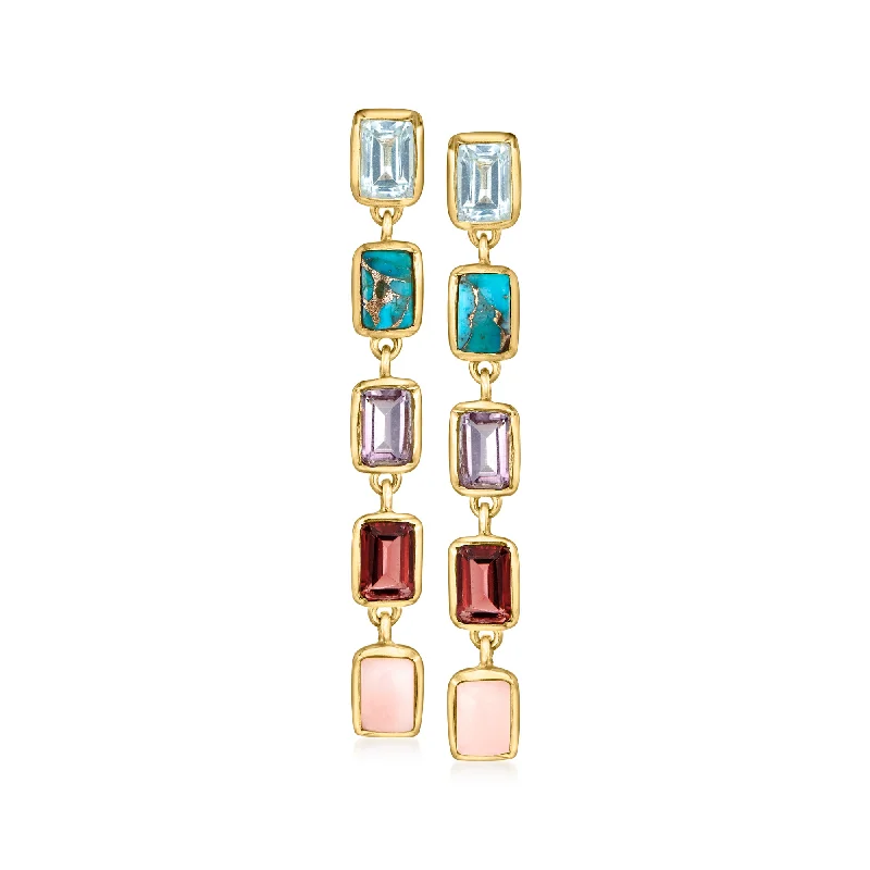 Ross-Simons Multi-Gemstone Drop Earrings in 18kt Gold Over Sterling