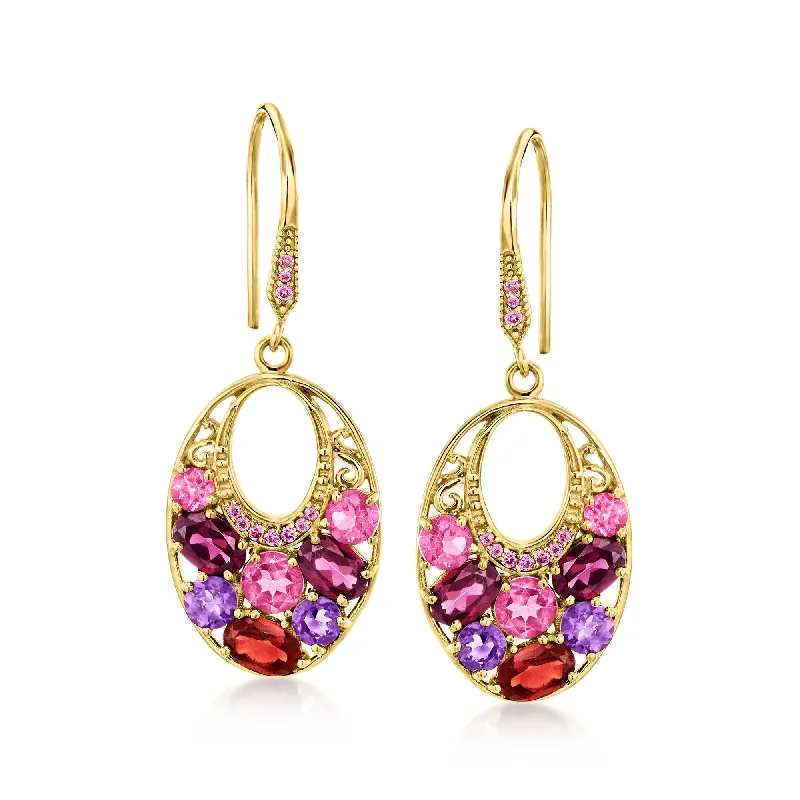 Ross-Simons Multi-Gemstone Drop Earrings in 18kt Gold Over Sterling