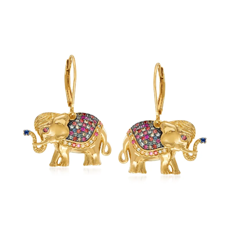 Ross-Simons Multicolored Sapphire and . Ruby Elephant Drop Earrings in 18kt Gold Over Sterling