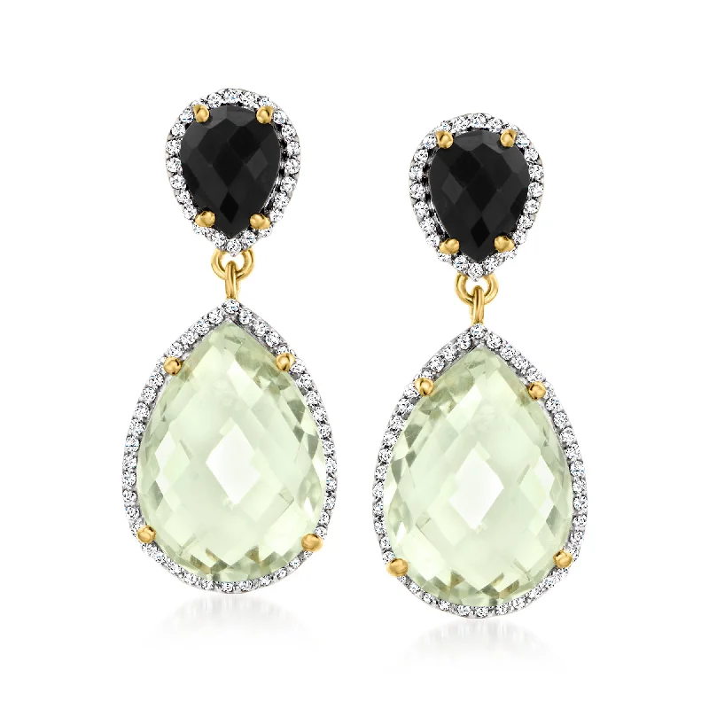 Ross-Simons Onyx and Prasiolite Drop Earrings With . White Topaz in 18kt Gold Over Sterling