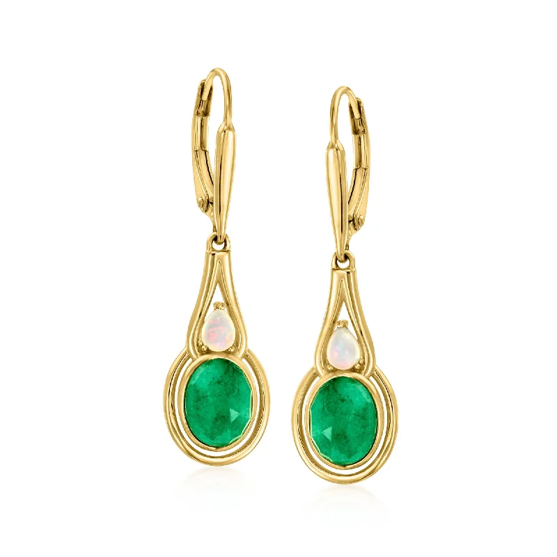 Ross-Simons Opal and Emerald Drop Earrings in 18kt Gold Over Sterling