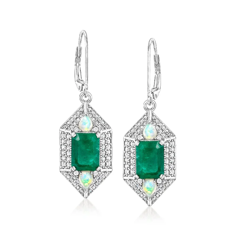 Ross-Simons Opal, Emerald and White Zircon Drop Earrings in Sterling Silver